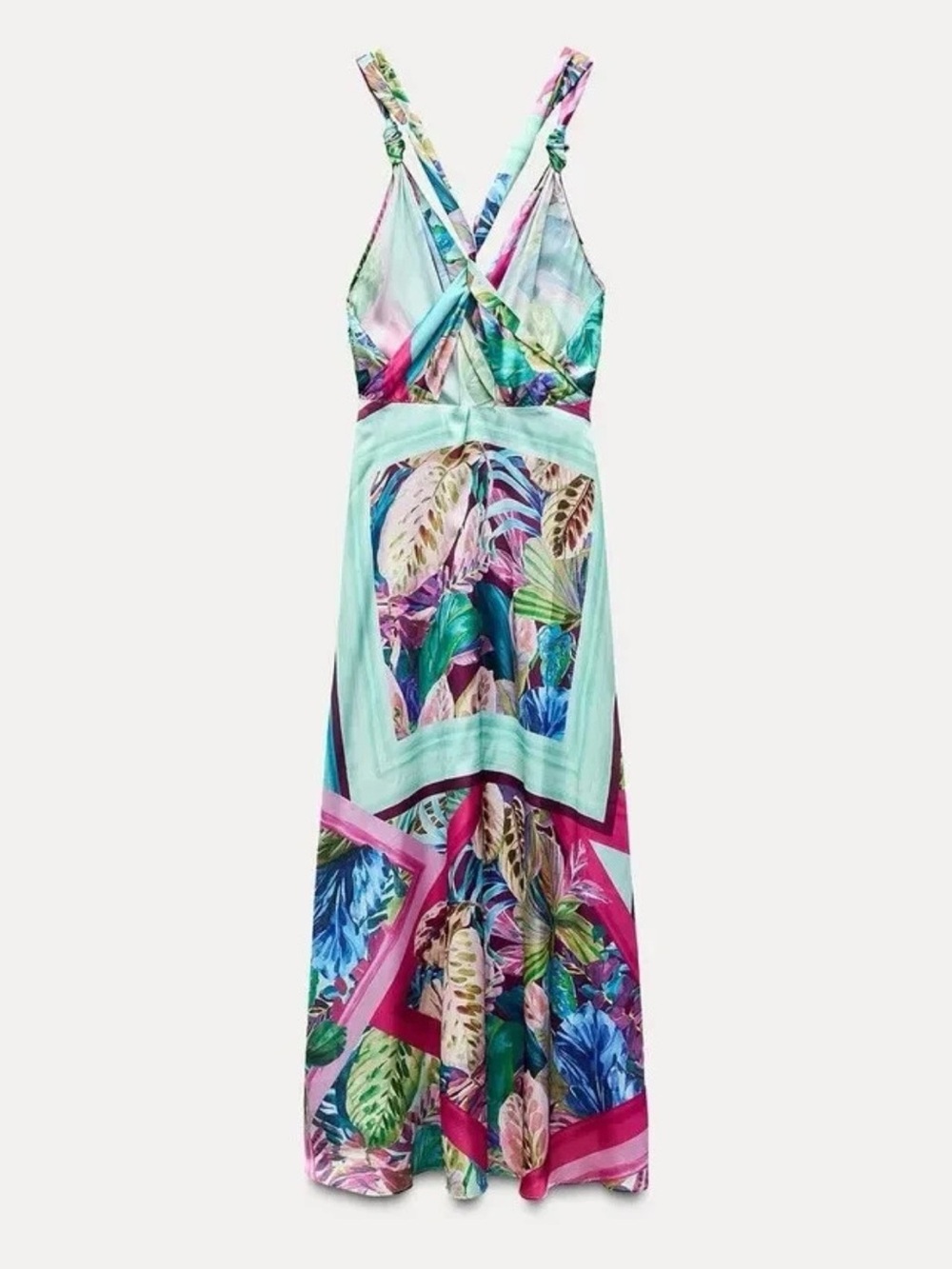 Zara Tropical Satin Maxi Dress Open Back Resort - Picture 8 of 11